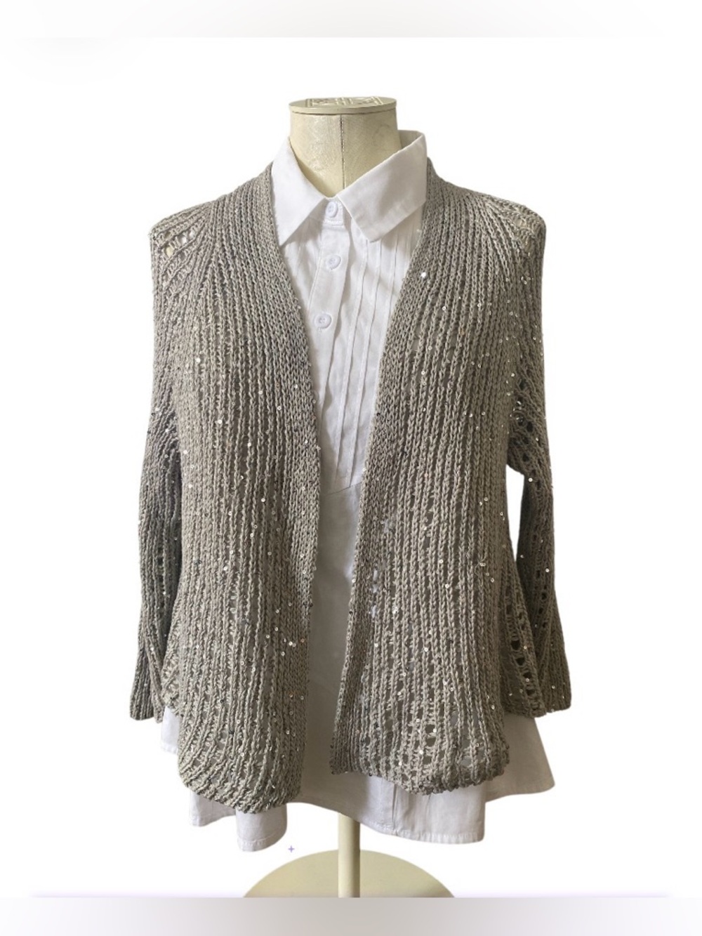 Eileen Fisher Sequin Chainmail Mesh Cardigan size M pristine condition - Picture 1 of 7